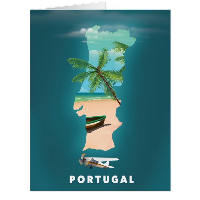 Cartão Portugal Map poster de viagens. (Frente)