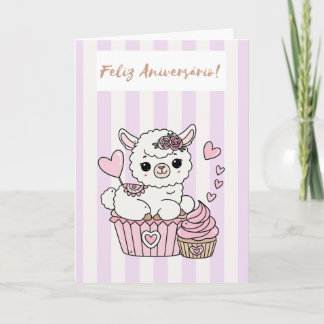 Cartão Português de Feliz Aniversário para Menina 