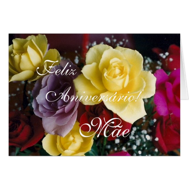 Cartão Português: Feliz Aniversario Mae! (Frente Horizontal)