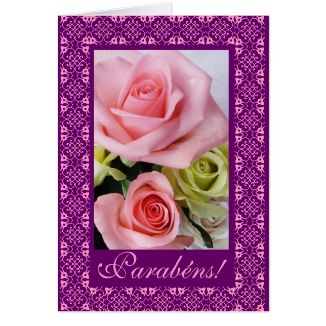 Cartão Português: Parabens! - rosas (Frente)