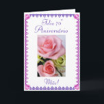 Cartão Portuguese: 70 Anos  Mom's 70th Birthday<br><div class="desc">Postal de anos para o 70 º aniversário da Mãe,  com foto de rosas . Personalize a sua mensagem! Picture of pink and blue flowers on white background. "Happy 70th Birthday mom!";   Personalize your message!   Photography by Maria Santos (Lusinhas do Sul)</div>