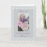 Cartão Portuguese - Grandma's 90th birthday<br><div class="desc">Cartão postal em Portugues com foto de rosas com renda branca em redor para o 90 aniversario da Vovó/ ou outro familiar. Personalize a sua mensagem! Greeting card in Portuguese for grandma's 90th birthday with lace frame and photo of roses on light grey background. Personalize your message! Photography by Maria...</div>