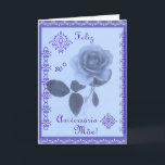 Cartão Portuguese: Happy Birthday Mom!<br><div class="desc">Cartão postal em Portugues em varios tons de azul,  para o aniversário da mãe. com uma rosa. Personalise a sua mensagem! Portuguese greeting card with a rose in shades of blue for mom's birthday. Personalize your message! Photography by Maria Santos ( Lusinhas do Sul)</div>