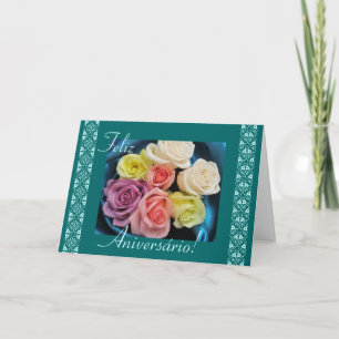 Cartão Portuguese: Parabens! birthday roses and lace