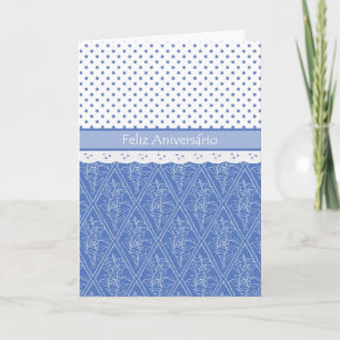 Cartão Portuguese Periwinkle Faux Lace Polka Dot Birthday