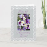 Cartão Portuguese - Vovó's (grandma's) 80th birthday<br><div class="desc">Cartão postal em Portugues papa os anos da Avo, com foto de florzinhas roxas e lilases com renda branca em redor. Personalize a sua mensagem! Greeting card in Portuguese for grandma's 80th birthday with lace frame and photo of pansies on baby blue background. Personalize your message! Greeting card in Spanish...</div>