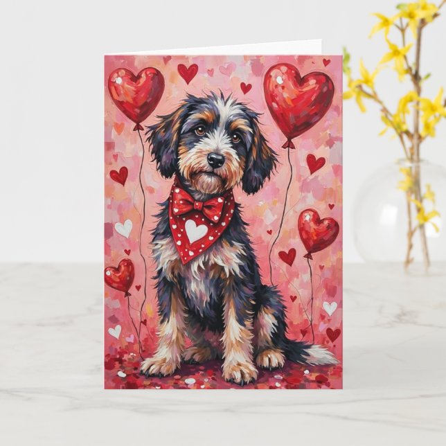 Cartão Portuguese Water Dog Valentine’s Day with Hearts (Flor Amarela)