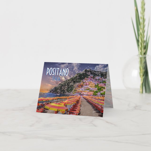 Cartão Positano Beach Italy Cliff Homes Amalfi Sunset (Frente)