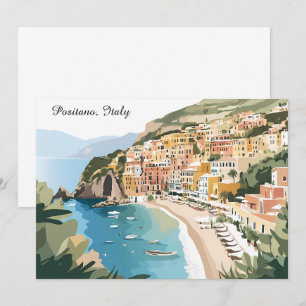 Cartão Positano Vintage Itália Costa Amalfi Viagem Arte