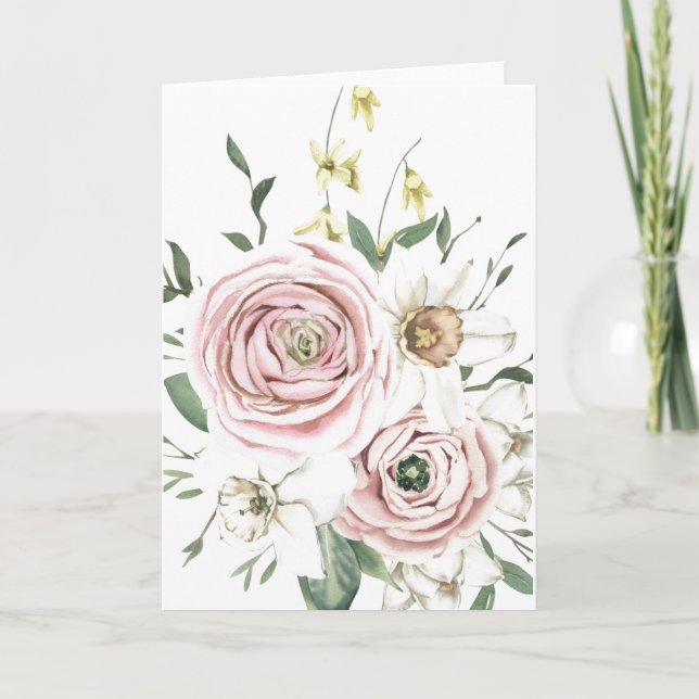 Cartão Posse de Rosa de Desenho Mão (Vazio) (Frente)