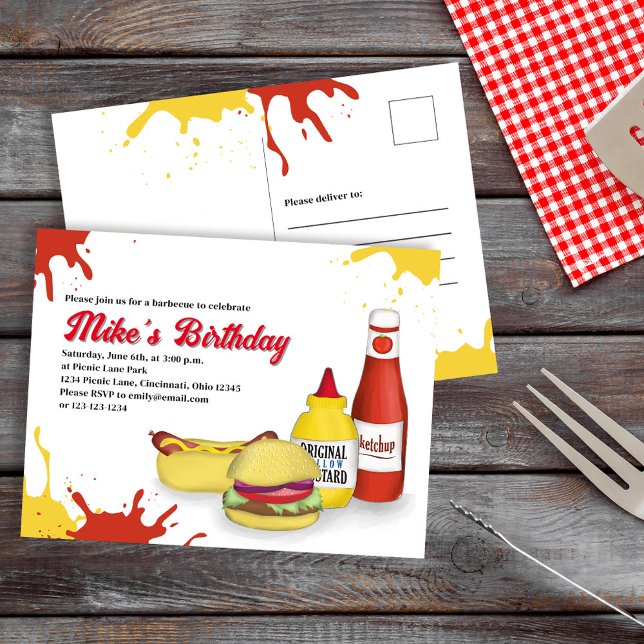 Cartão postal (Birthday party BBQ Custom invitation postcard)