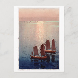Cartão Postal 光 る 海, Mar Glittering, Hiroshi Yoshida, Wood
