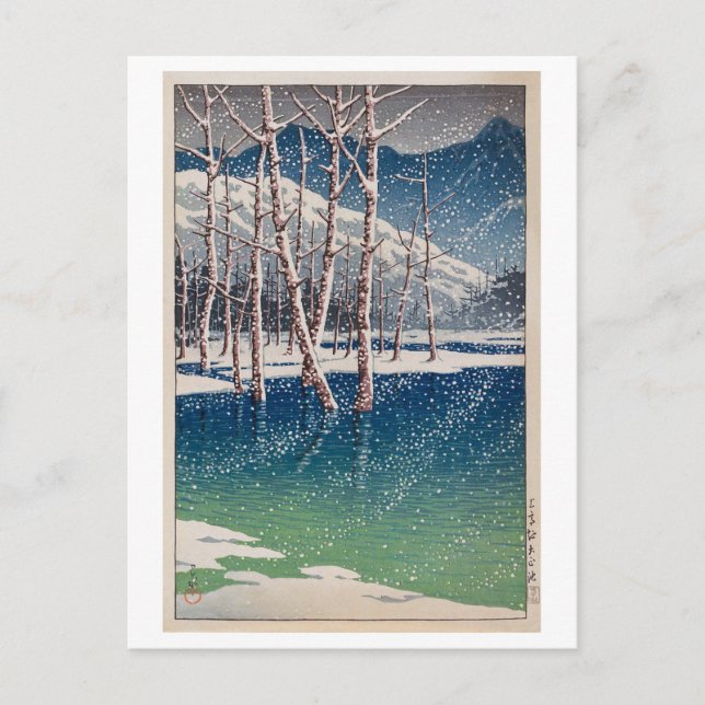 Cartão Postal 大 正 池, Taishô Pond em Kamikôchi, Hasui Kawase (Frente)