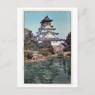Cartão Postal 大 阪 城, Castelo de Osaka, Hiroshi Yoshida, Woodcut