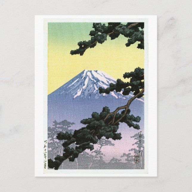Cartão Postal 富 士 山, Monte Fuji, Hasui Kawase, Woodcut (Frente)
