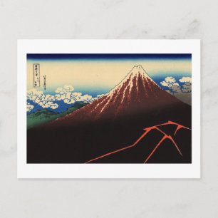 Cartão Postal 山 下 雨, 北 斎 Thunder e Monte Fuji, Hokusai, Ukiyo-e