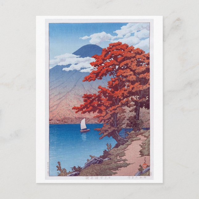 Cartão Postal 日 光 禅 湖, Lago Chûzenji em Nikkô, Hasui Kawase (Frente)