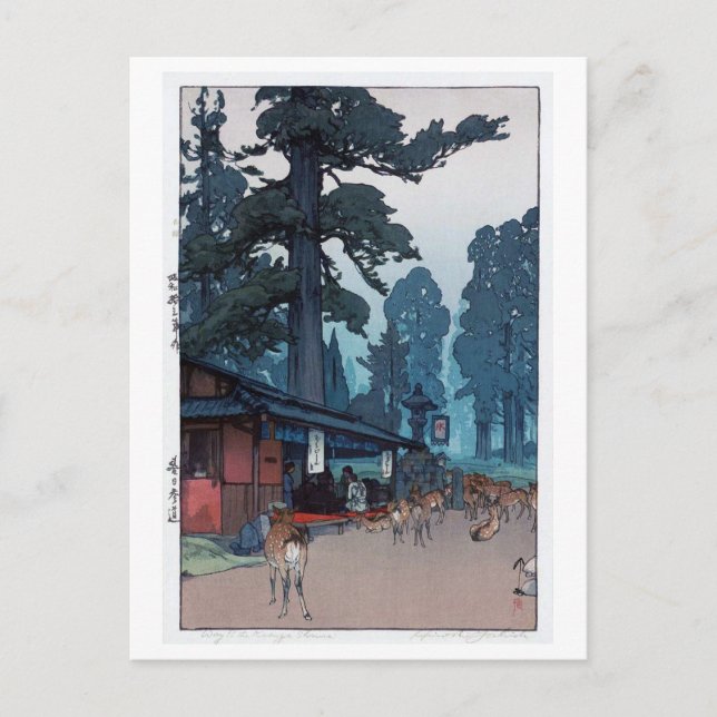 Cartão Postal 春 日 大 鹿 の, Veado do Shrine Kasuga, Hiroshi Yoshida (Frente)