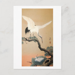 Cartão Postal 松 に 鶴, 古 grua 邨 na árvore do pinheiro, Koson, Ukiy