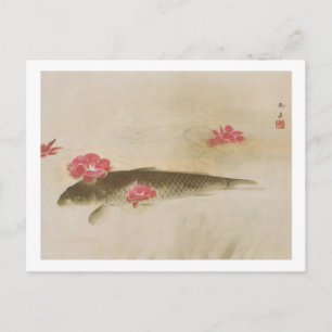 Cartão Postal 椿 と 鯉, 速 御 舟 Camellia e Carp, Gyoshu