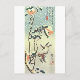 Cartão Postal 椿 に 雀, 広 重 Camellia e Sparrow, Hiroshige