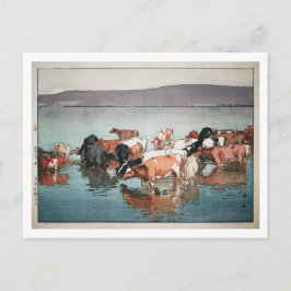 Cartão Postal 沼 崎 場 昼, Vacas, Hiroshi Yoshida, Corte de Madeira
