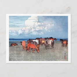 Cartão Postal 沼 崎 場, Cavalos, Hiroshi Yoshida, Corte de Madeira