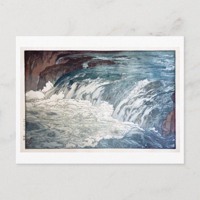 Cartão Postal 渓 流, Rapids, Hiroshi Yoshida, Woodcut (Frente)