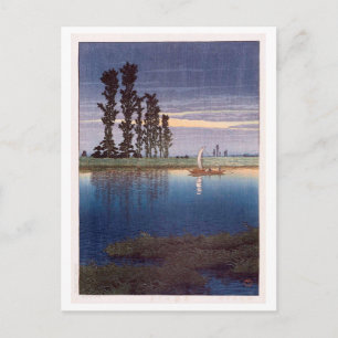 Cartão Postal 牛 堀 夕 れ 暮, noite em Ushibori, Hasui Kawase, Corte