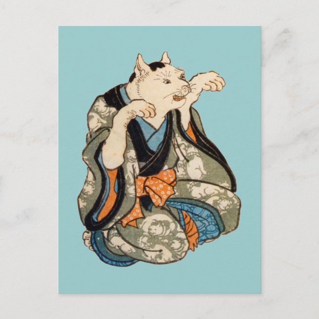 Cartão Postal 着 物 猫, 芳 藤 Kimono Cat, Yoshifuji, Ukiyoe (Frente)