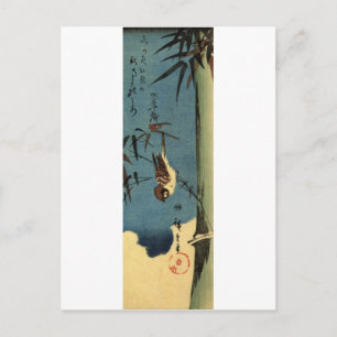Cartão Postal 竹 に 雀, 重 Bamboo e Sparrow, Hiroshige, Ukiy