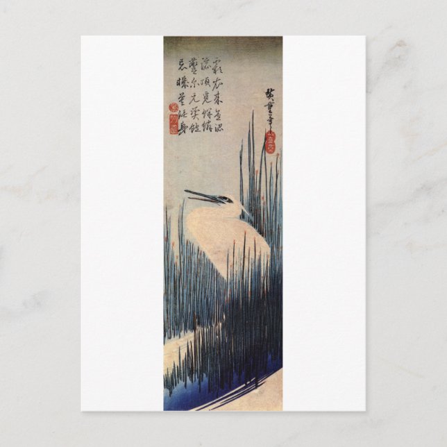 Cartão Postal 葦 に 鷺, 広 重 leão branco e Reed, Hiroshige, Ukiyo-e (Frente)