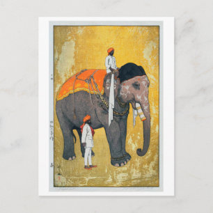 Cartão Postal 象, Elefante, Hiroshi Yoshida, Woodcut