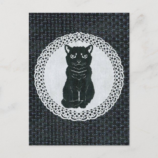 Cartão Postal 越後(日本国新潟県)の黒猫・切り絵 Postcard (Frente)