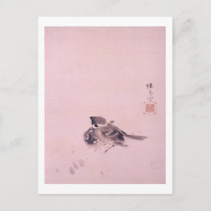 Cartão Postal 雀 双, 栖 Par 鳳 do Sparrow, Seihō, Arte Japo