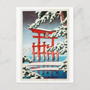 Cartão Postal 雪 の 島, Miyajima em Neve, Hasui Kawase, Corte de Ma
