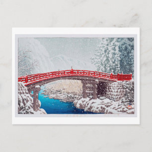 Cartão Postal 雪 の 橋, neve na ponte sagrada em Nikkô, Hasui