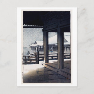 Cartão Postal 雪 の 水 寺, neve no templo Kiyomizu, Hasui Kawase