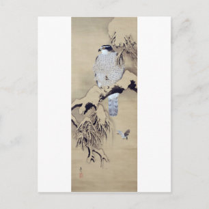 Cartão Postal 雪 中 図, 柴 田 是 Falcão na Neve, Shibata Zeshin