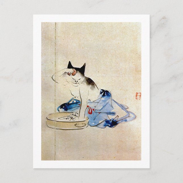 Cartão Postal 顔 を 洗 猫, 広 う 重 Lava Cara De Gato, Hiroshige (Frente)