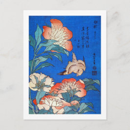 Cartão Postal 鳥 と 薬, 北 斎 Bird e Peony, Hokusai, Ukiyoe
