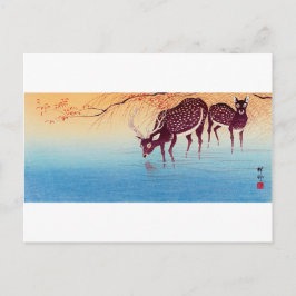 Cartão Postal 鹿, 小 原 邨 Deer, Ohara Koson, Ukiyo-e