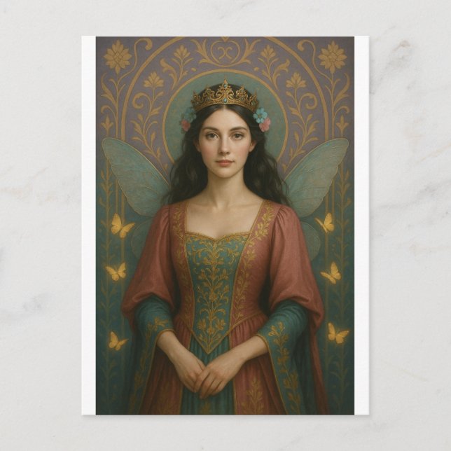 Cartão Postal 004_A fairy princess in muted rose and teal green. (Frente)