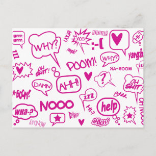 cartão postal 01 com bolhas de fala cor-de-rosa