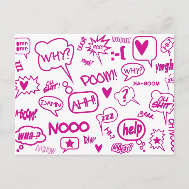 cartão postal 01 com bolhas de fala cor-de-rosa (Frente)