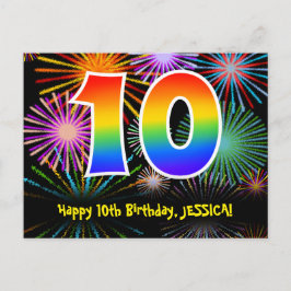 Cartão Postal 10º Aniversário – Padrão Divertido de Fogos de Art