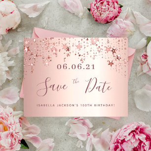 Cartão Postal 100 anos 100 estrelas de ouro rosa salvam a data