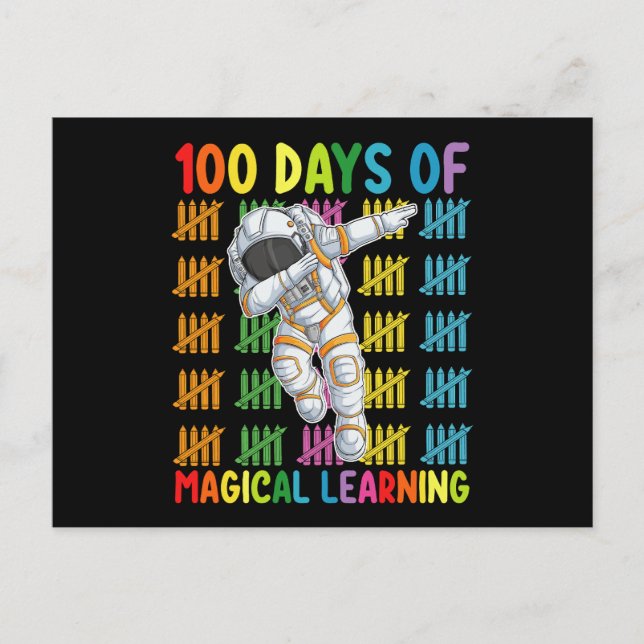 Cartão Postal 100 Dias De Escola Astronauta De Aprendizado Mágic (Frente)