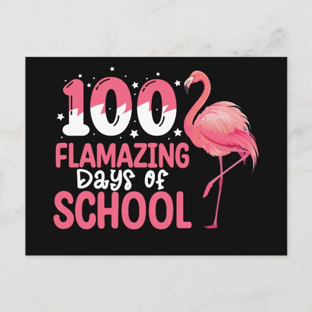 Cartão Postal 100 Dias Incríveis de Professora Flamingo da Escol (Frente)