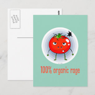 Cartão Postal 100% Orgânico Raivoso Tomate Engraçado e Irritado